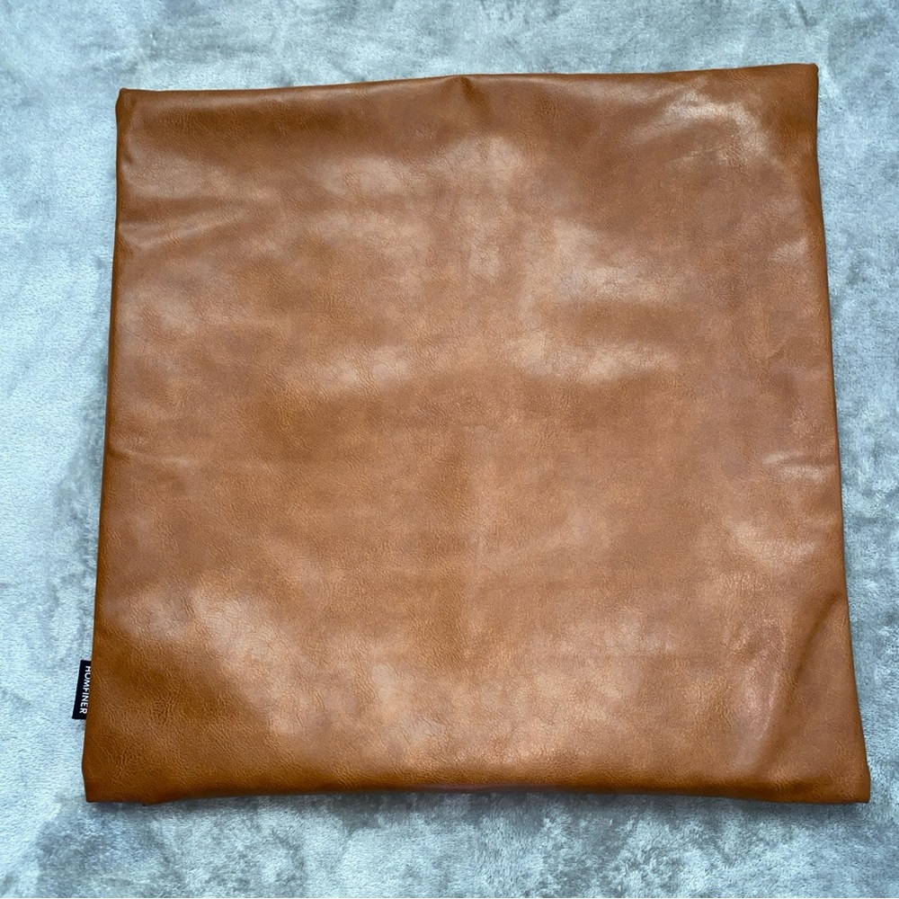 Faux Vegan Leather Brown Pillow Sham 18” x 18” Decorative Cover Case